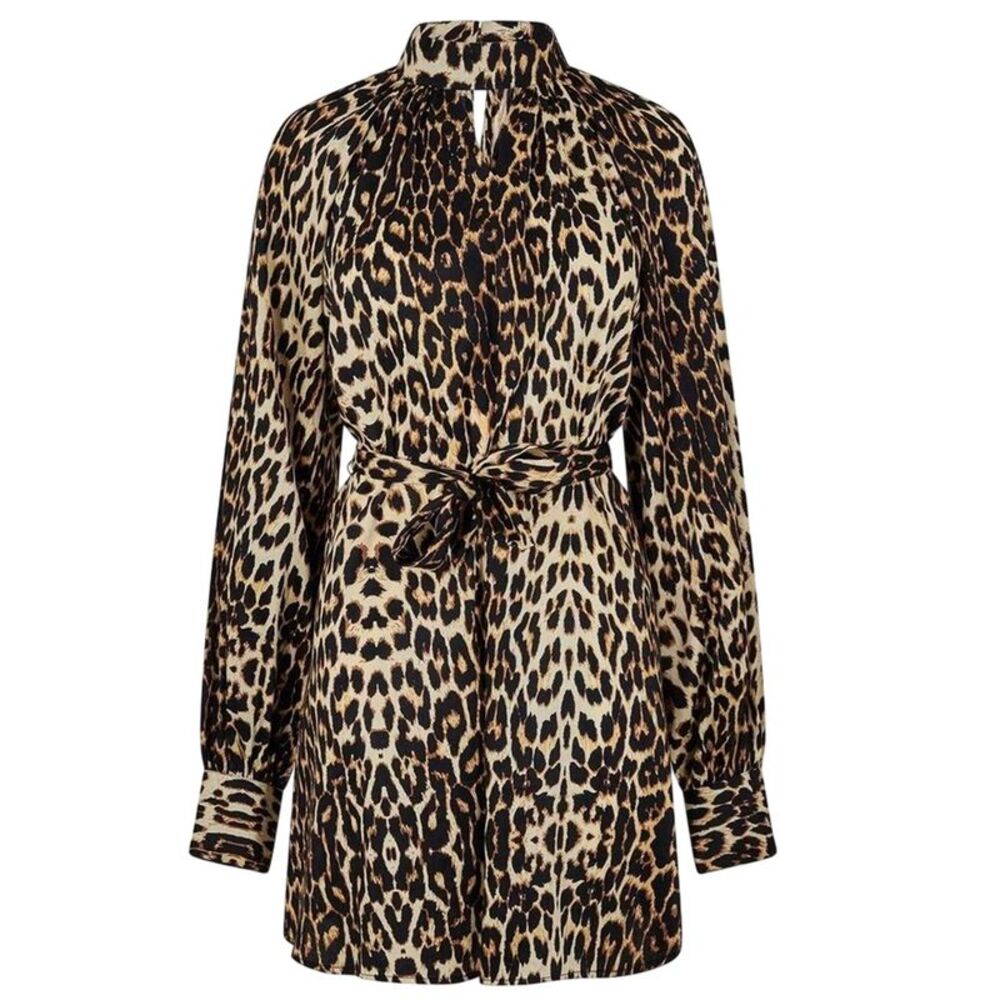 Biba Womens/Ladies Leopard Print Balloon Sleeve Mini Dress / Brown/Black